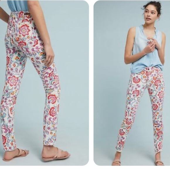 Anthropologie Floral Cottagecore Garden Pilcro Mid-Rise Skinny Jeans W-210 Sz 27 - Picture 2 of 13